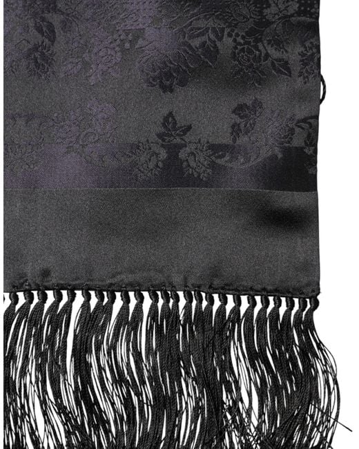 Dolce & Gabbana Gray Satin Silk Fringes Neck Foulard Scarf for men