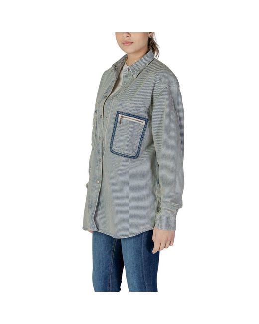 Replay Gray Pinstripe Long Sleeve Cotton Shirt With Classic Collar
