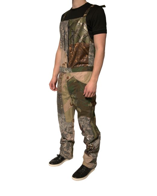 Dolce & Gabbana Green Multicolor Patchwork Camouflage Overall Pants for men
