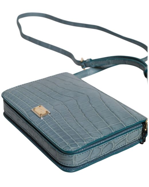 Dolce & Gabbana Blue Green Exotic Leather Dg Plaque Crossbody Mini Bag for men