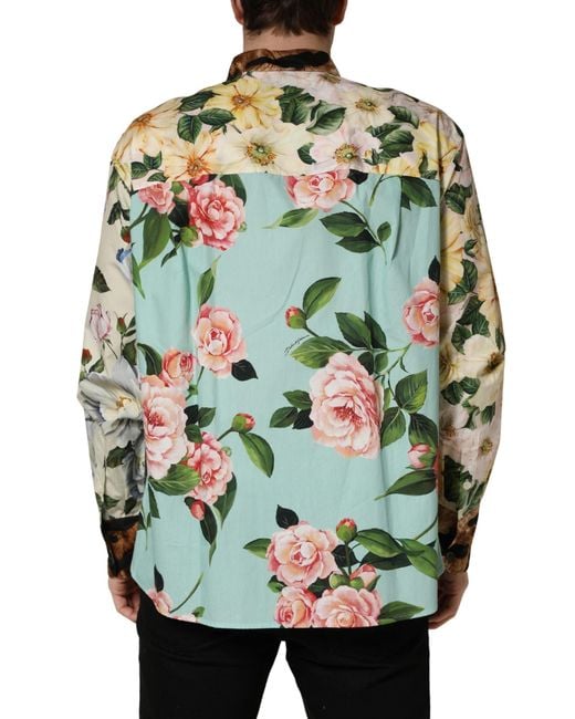 Dolce & Gabbana Metallic Multicolor Floral Animal Print Collared Shirt for men