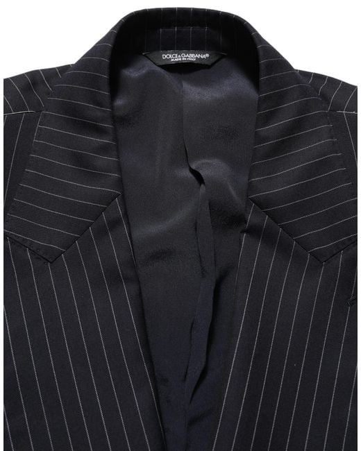 Dolce & Gabbana Black Stripes Wool Double Breasted Jacket for men