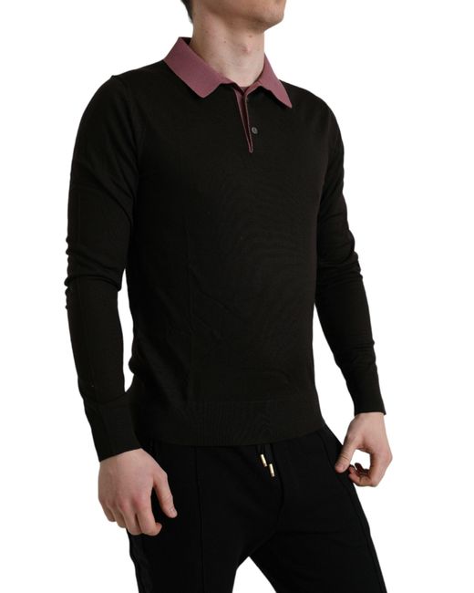 Dolce & Gabbana Black Brown Virgin Wool Collared Pullover Sweater for men