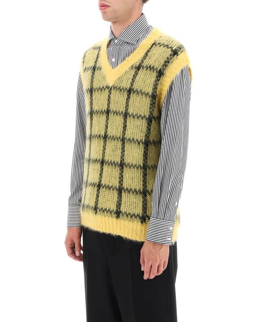 Marni Yellow Brushed-Mohair Vest With Check Motif for men