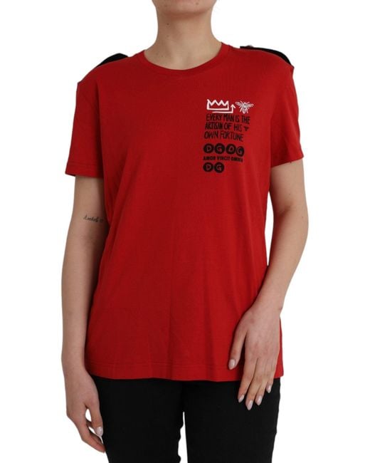Dolce & Gabbana Red Cotton Graphic Print Crew Neck T-Shirt