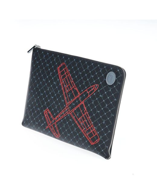Trussardi Blue Black Leather Men Clutch for men