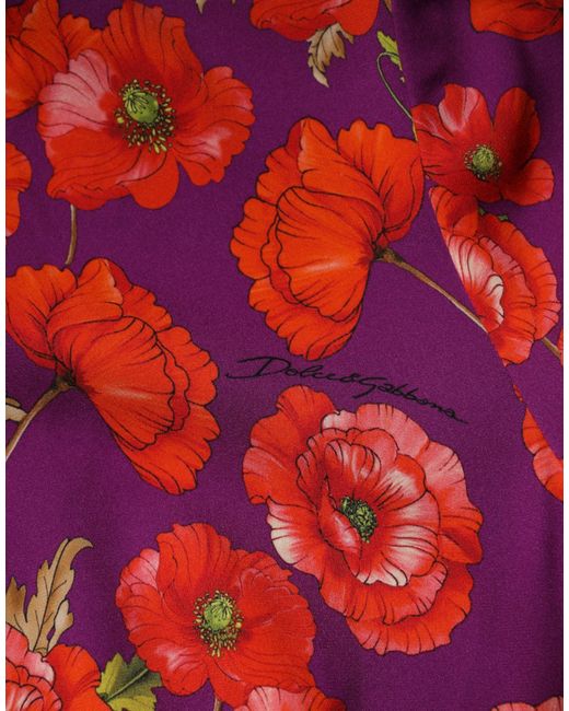 Dolce & Gabbana Red Silk Floral Print Midi Sheath Dress