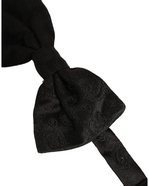 Dolce & Gabbana Men Black Paisley Silk Adjustable Neck Papillon Bow Tie for men