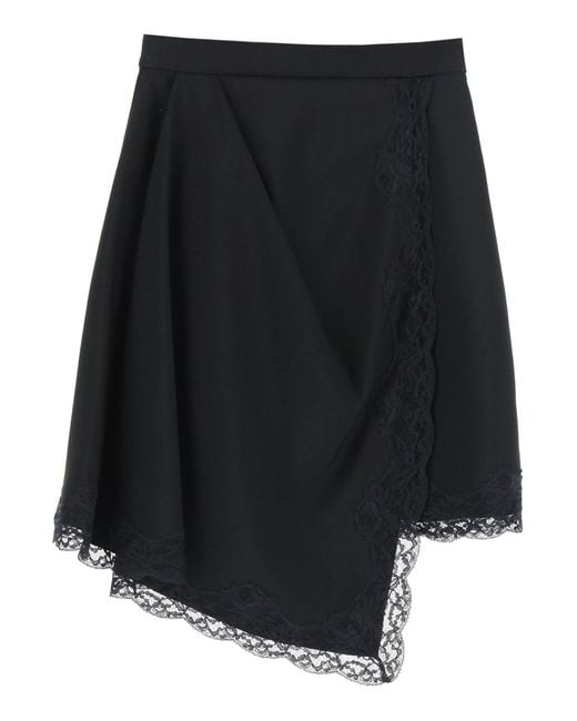 Alexander McQueen Black Asymmetric Skirt With Lace Trim
