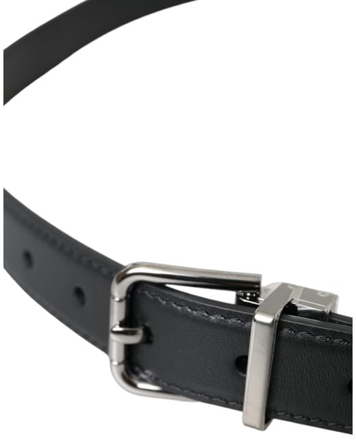Dolce & Gabbana Black Leather Silver Metal Buckle Men Belt for men