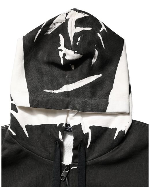 Dolce & Gabbana Black Cotton Logo Hooded Full Zip Sweater Clothing for men
