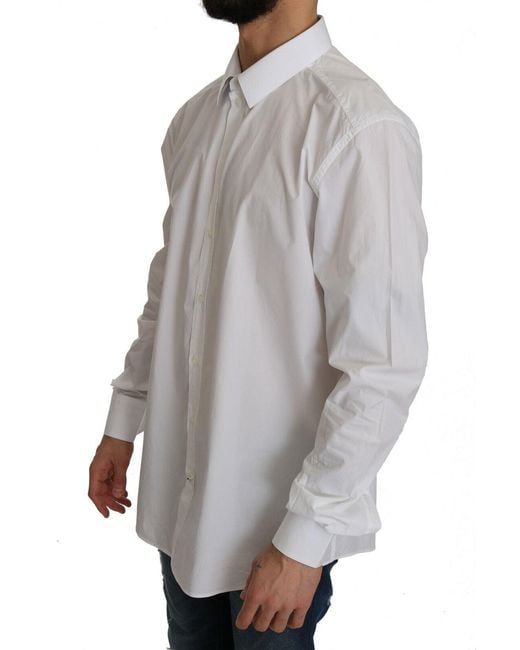 Dolce & Gabbana Gray White 100% Cotton Gold Slim Dress Shirt for men