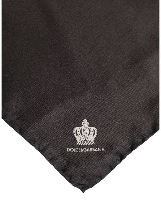 Dolce & Gabbana Black Brown Dg Crown Silk Square Men Foulard Scarf for men