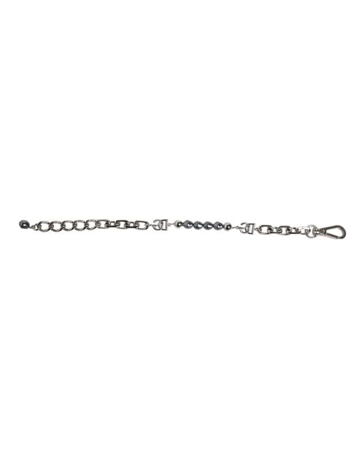 Dolce & Gabbana Metallic Tone Chain Lobster Clasp Logo Pearls Bracelet for men