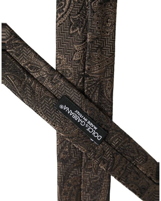 Dolce & Gabbana Black Men Brown Paisley 100% Silk Adjustable Tied Necktie Tie for men