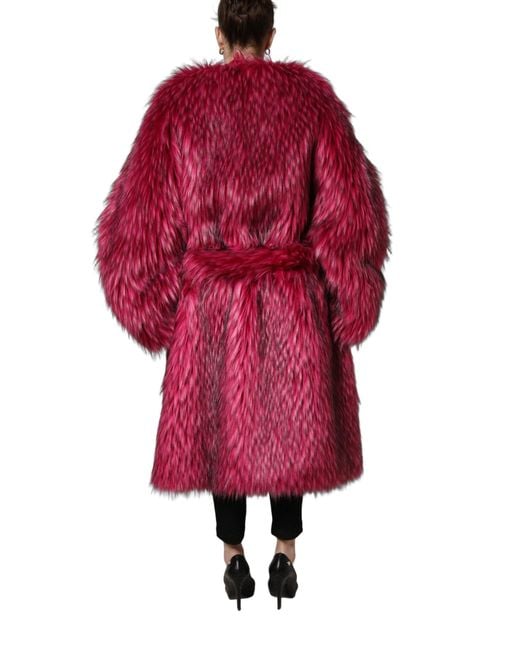 Dolce & Gabbana Red Fuchsia Belted Faux