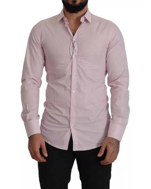 Dolce & Gabbana Light Pink Cotton Dress Formal Men Gold Shirt for men