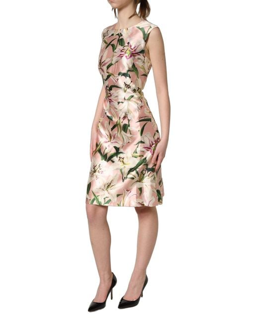 Dolce & Gabbana Natural Light Pink Lilyprint Sleeveless Sheath Dress