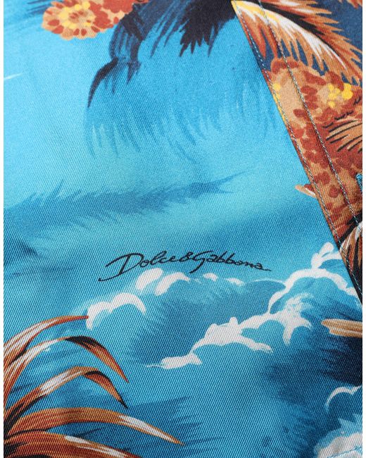 Dolce & Gabbana Blue Silk Twill Hawaiian Graphicprint Shirt for men