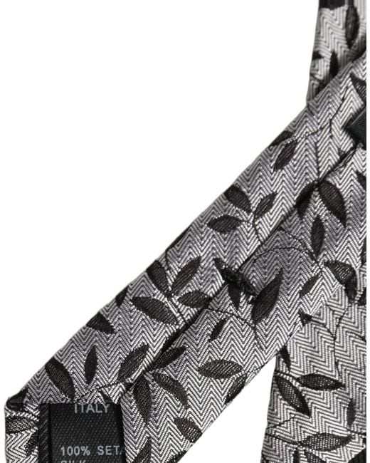 Dolce & Gabbana Men Gray Leaf Pattern Silk Adjustable Tied Necktie Tie for men