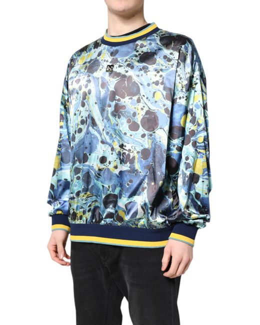 Dolce & Gabbana Blue Marbled Print Pullover Sweater for men