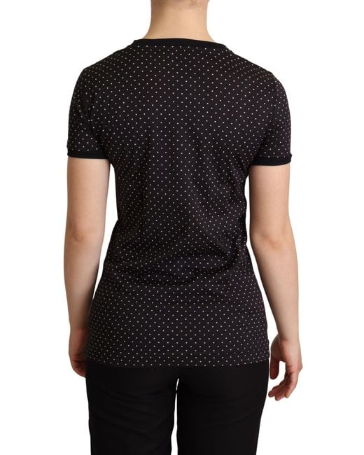 Dolce & Gabbana Black Dotted Crewneck Cotton Top T-shirt