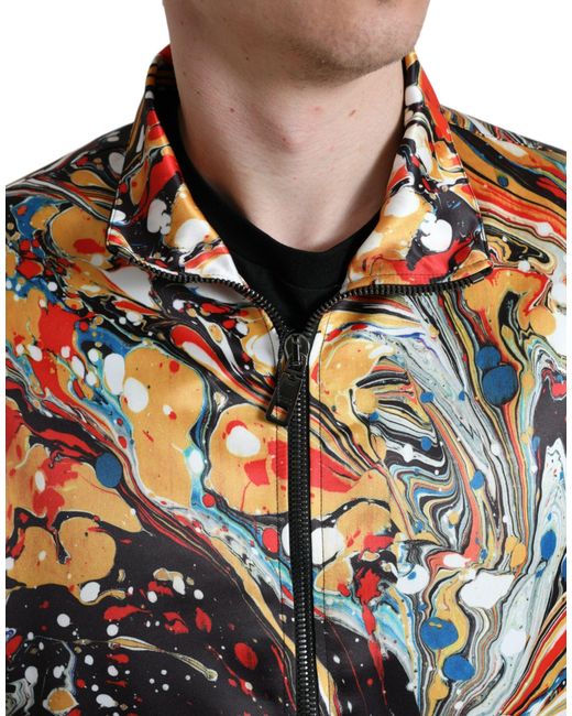 Dolce & Gabbana Gray Abstract Polyester Bomber Jacket for men