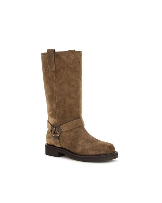 Brunello Cucinelli Brown Calf Leather Bos Taurus Flat Boots