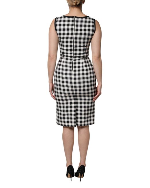 Dolce & Gabbana White Black Checkered Sleeveless Sheath Dress for men