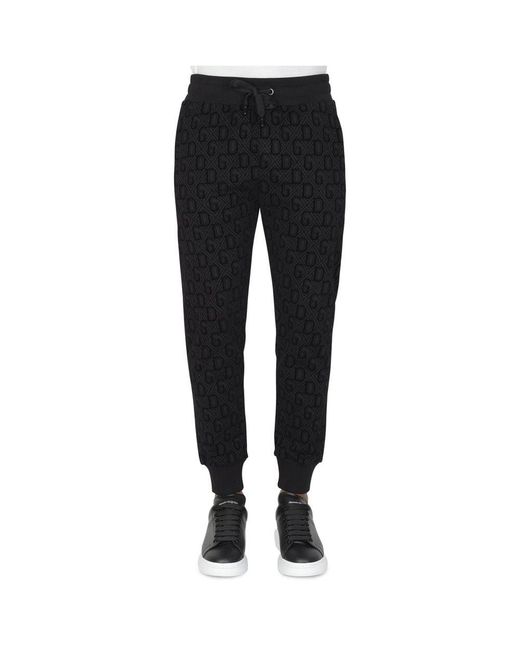 Dolce & Gabbana Black Velvet Logo Cotton Tracksuit Trousers for men