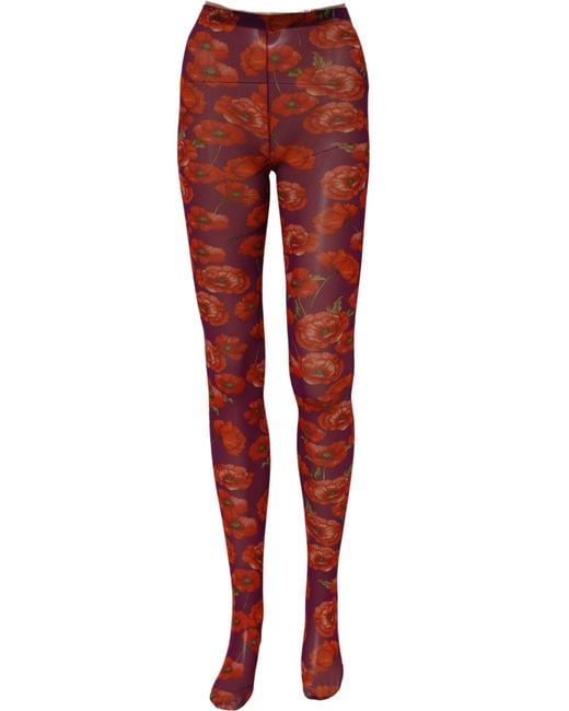 Dolce & Gabbana Red Purple Nylon Floral Print Tights Stockings Socks