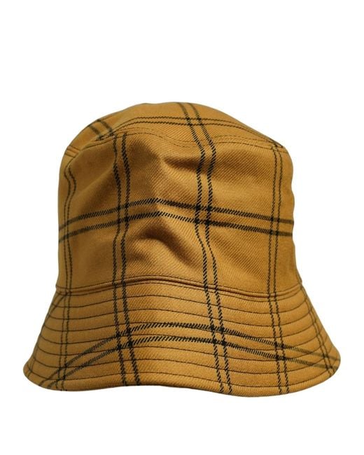 Dolce & Gabbana Multicolor Men Dark Yellow Check Wide Brim Bucket Cap Hat for men