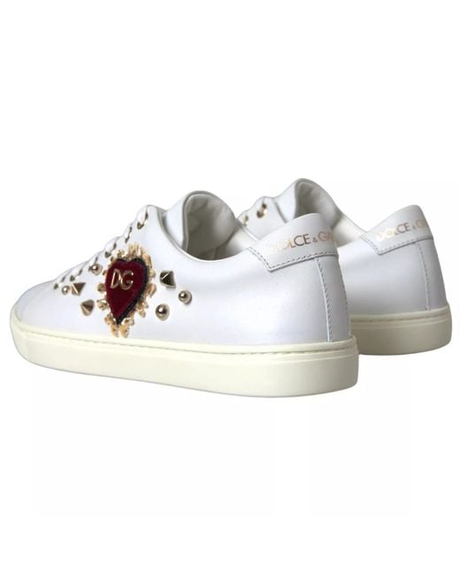 Dolce & Gabbana Multicolor White Leather Gold Red Heart Sneakers Shoes for men