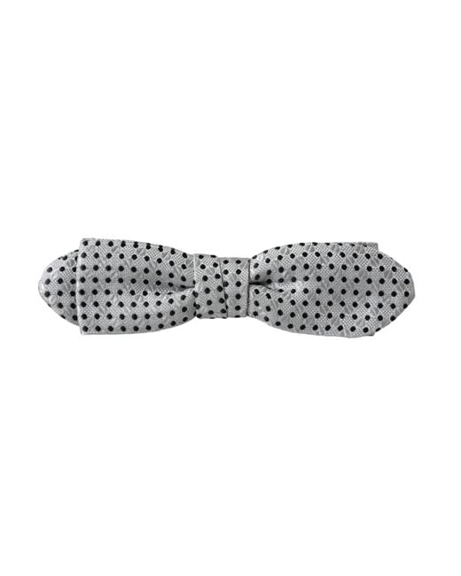 Dolce & Gabbana White Silk Polka Dot Adjustable Neck Papillon Bow Tie for men