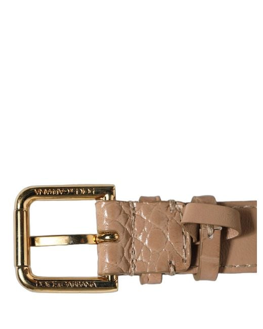 Dolce & Gabbana Brown Embossed Leather Gold Buckle Belt Strap Bracelet