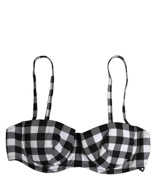 Dolce & Gabbana Multicolor Black White Gingham Check Beachwear Bikini Top