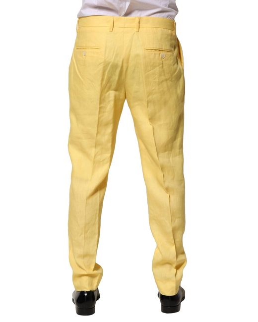 Dolce & Gabbana Yellow Flax Tapered Dress Pants for men