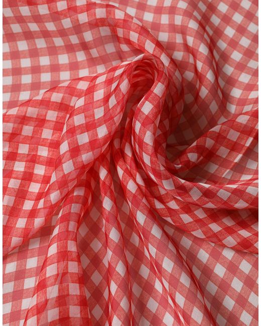 Dolce & Gabbana Red Check Silk Wrap Foulard 140Cm X 136Cm Scarf