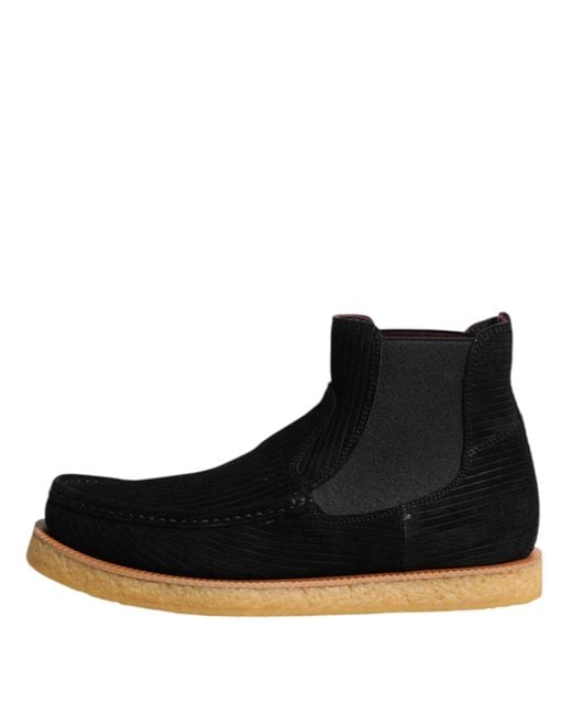 Dolce & Gabbana Black Calf Suede Slip On Ankle Boots Shoes for men