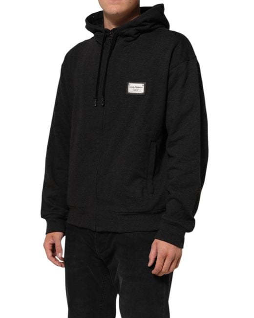 Dolce & Gabbana Black Logo Fullzip Hooded Sweatshirt Sweater Cotton Clothing for men