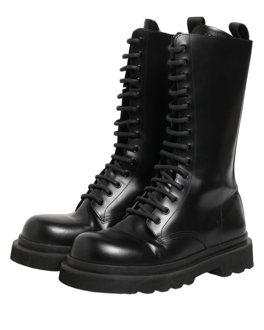 Dolce & Gabbana Black Leather Lace Up Men Combat Boots Shoes for men
