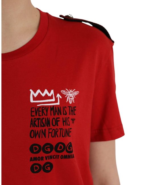 Dolce & Gabbana Red Cotton Graphic Print Crew Neck T-Shirt