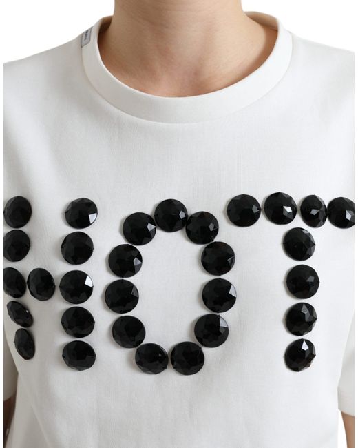 Dolce & Gabbana T-shirt White Cotton Stretch Black Hot Crystal - It36|xxs