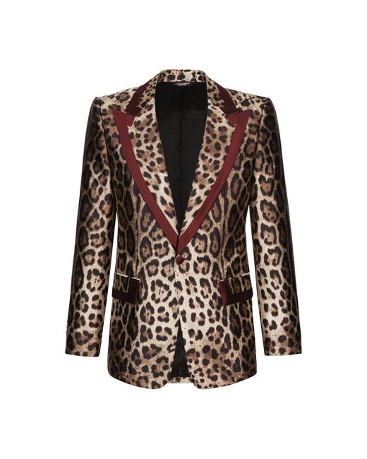 Dolce & Gabbana Black Exquisite Leopard Print Silk Tuxedo Jacket for men