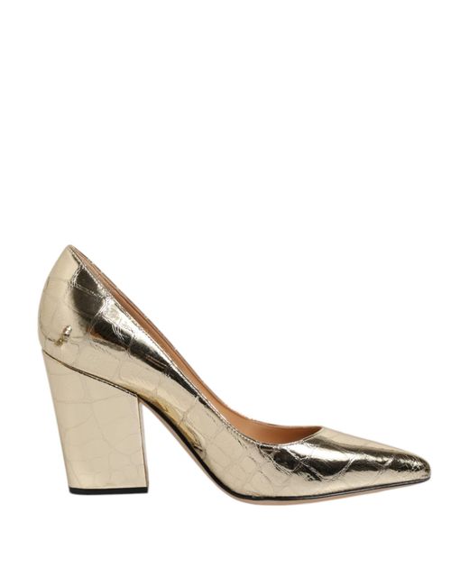 Sergio Rossi Metallic Gold Leather Pointed Toe Block Heels Shoes