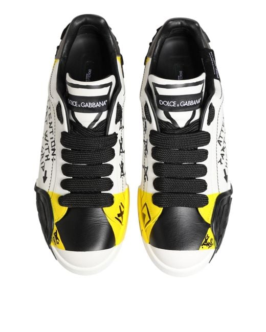 Dolce & Gabbana Yellow Multicolor Leather Graffiti Low Top Sneakers Shoes for men