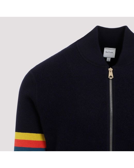 PS by Paul Smith Blue Dark Navy Knitted Wool Bomber Jacket for men