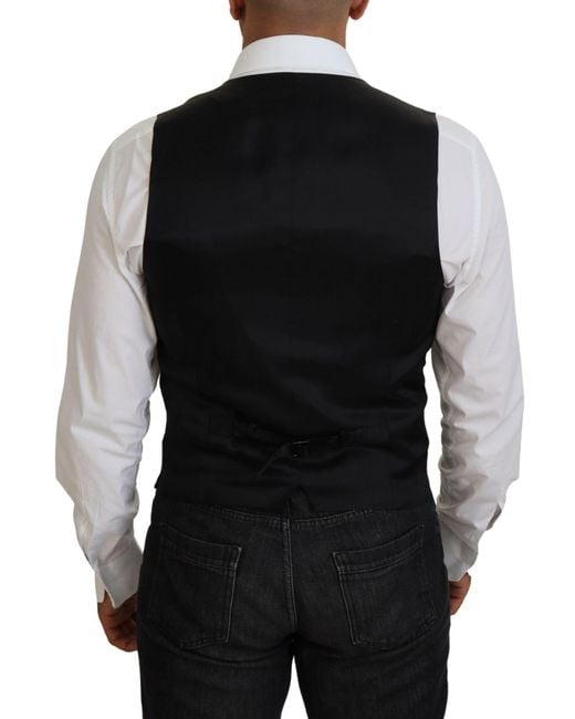 Dolce & Gabbana Black Virgin Wool Waistcoat Formal Vest for men