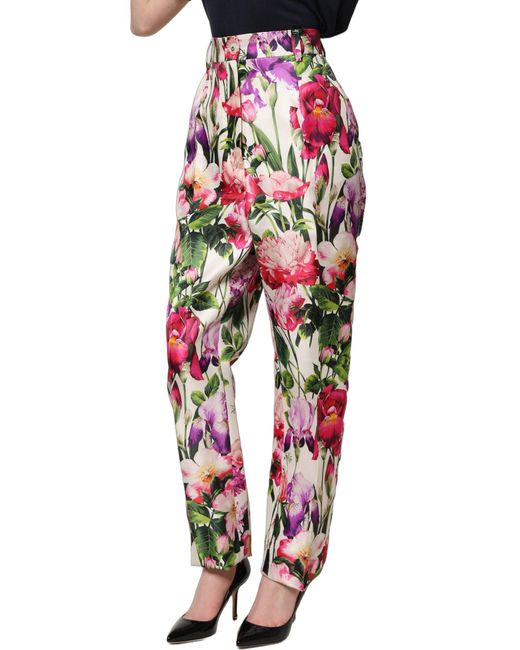 Dolce & Gabbana Multicolor Floral Print Tapered Trouser Pants