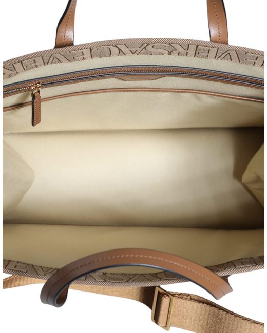 Versace Brown Top Handle Jacquard Leather Logo Crossbody Tote Bag